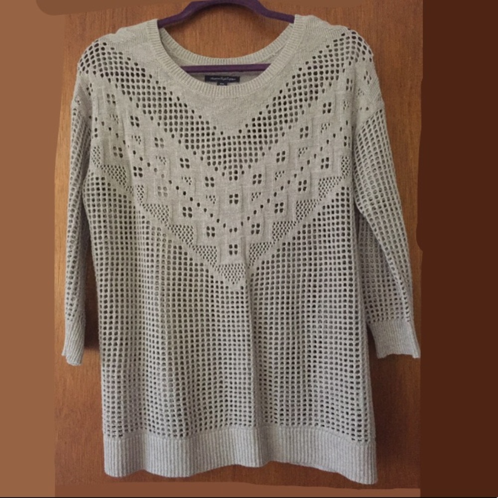 American Eagle tan open crochet knit sweater